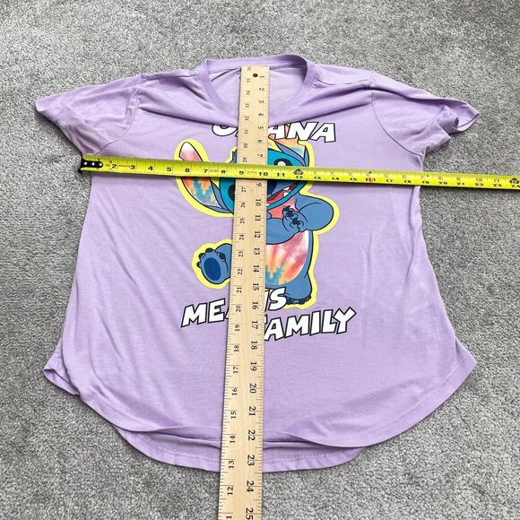 Disney Stitch Ohana Means Family Graphic T-Shirt Juniors Large Purple Casual Tee - Picture 10 of 13